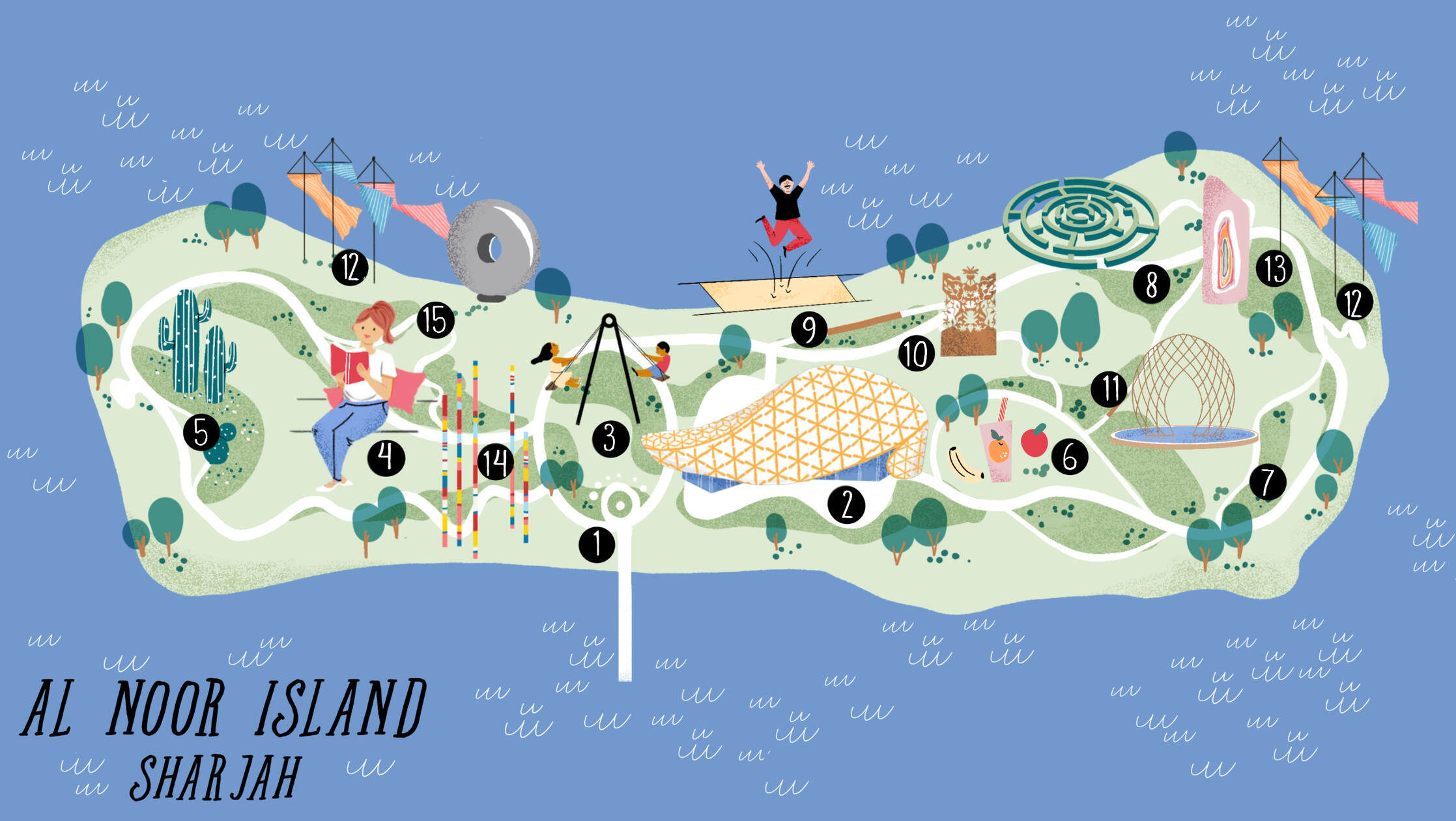 Al Noor Island illustrated map
